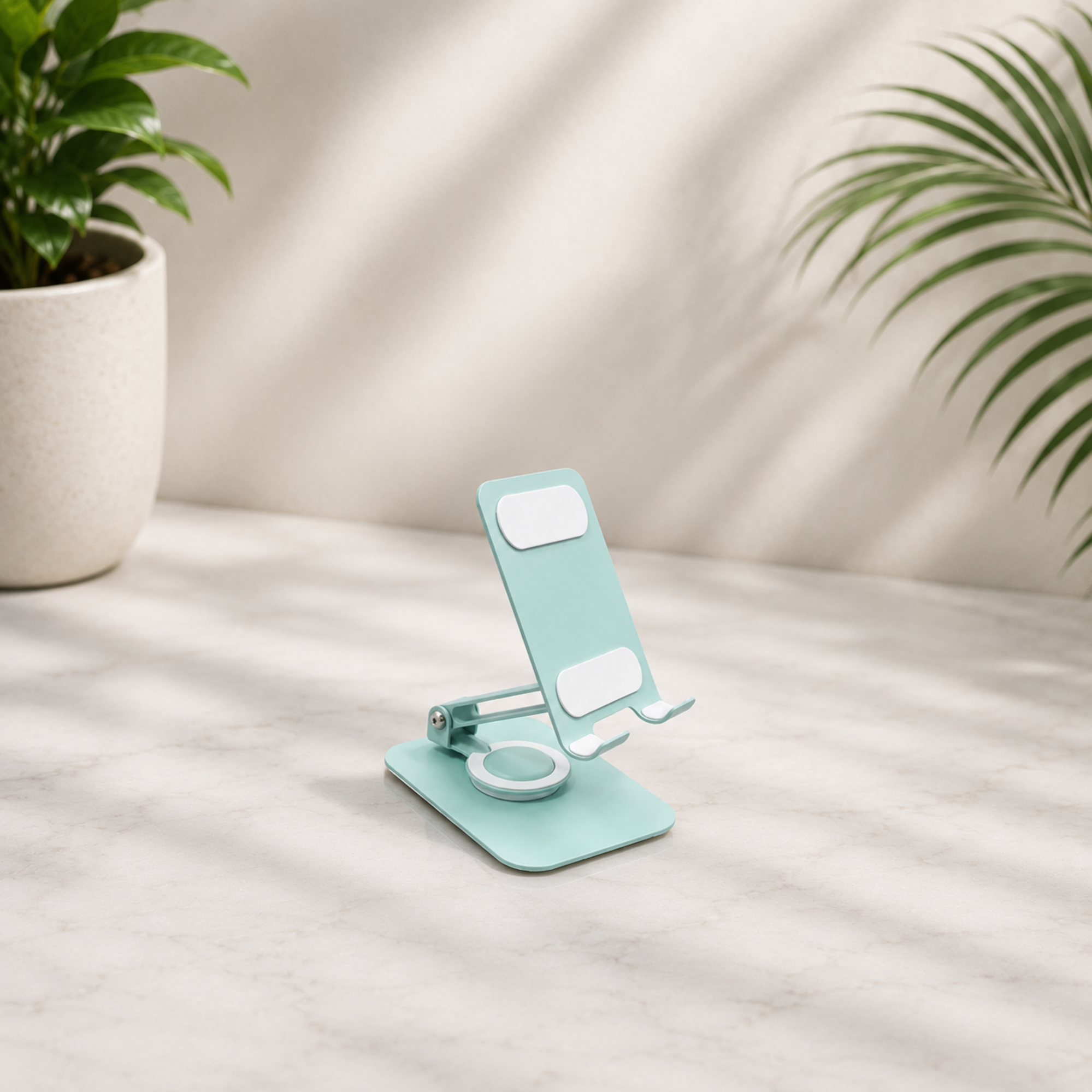 360° Rotating Mint Green Phone Stand – Foldable & Adjustable Desktop Mobile Holder for iPhone, Android, and Tablets