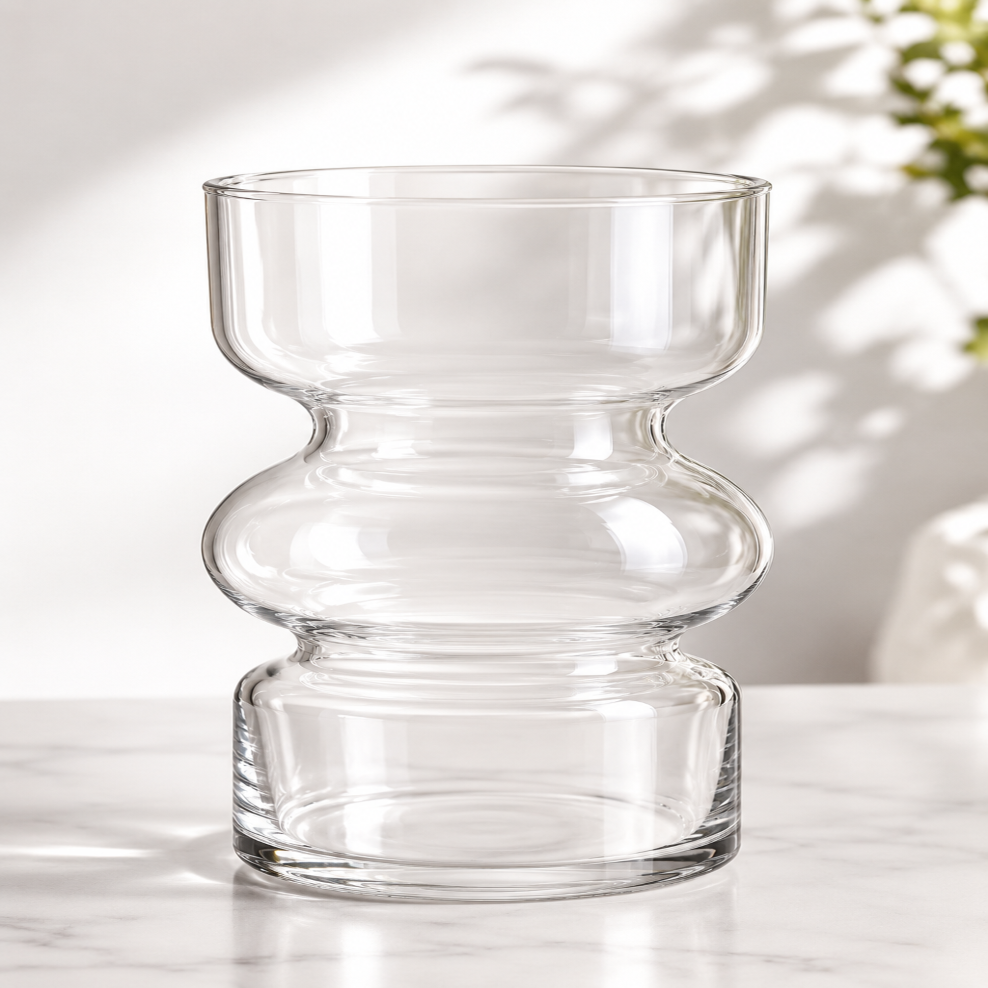 Modern Clear Glass Bubble Vase – Sculptural Stacked Ribbed Decorative Centerpiece for Flowers & Home Decor