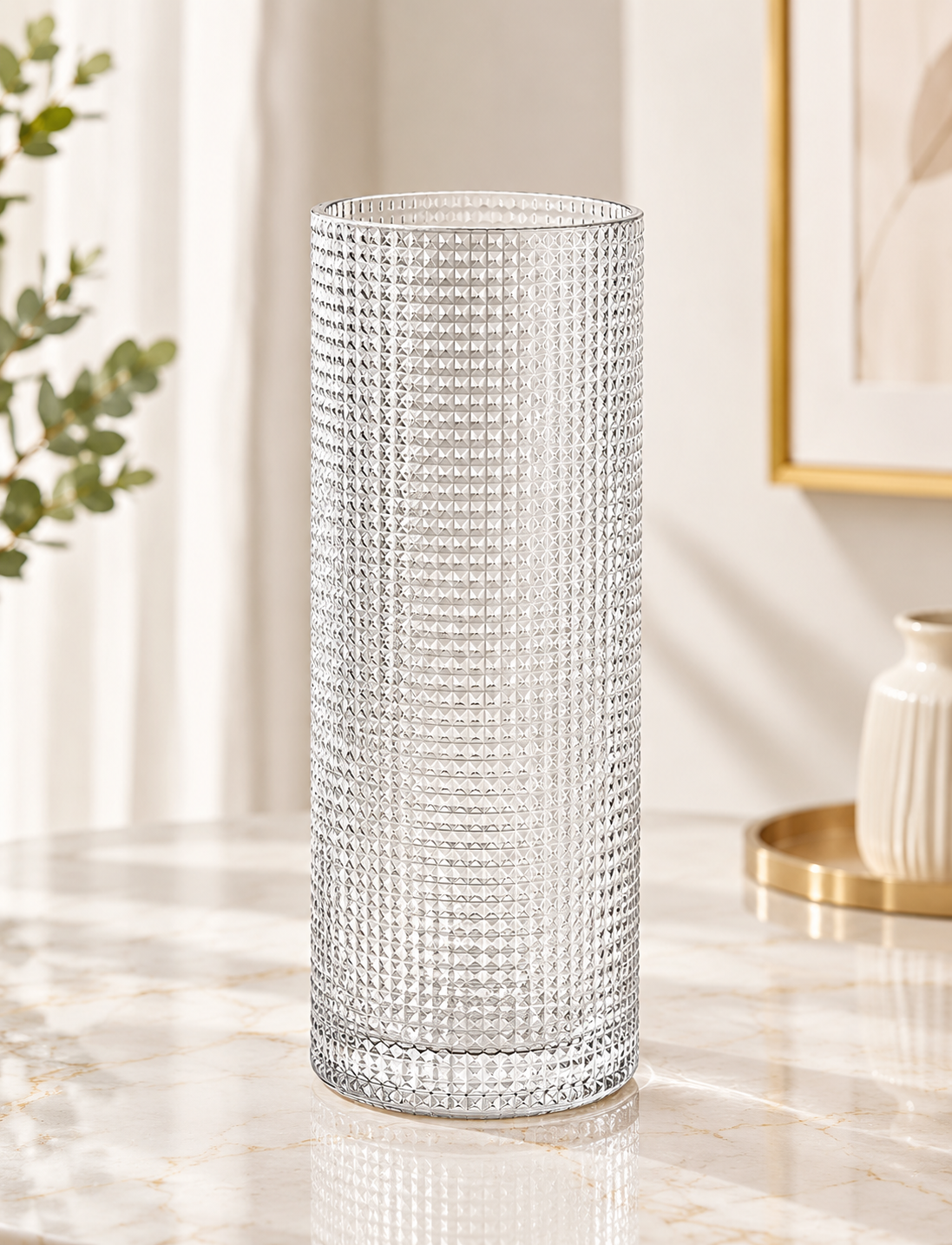 Luxury Crystal-Cut Glass Flower Vase – Tall Transparent Decorative Vase for Home & Office Décor