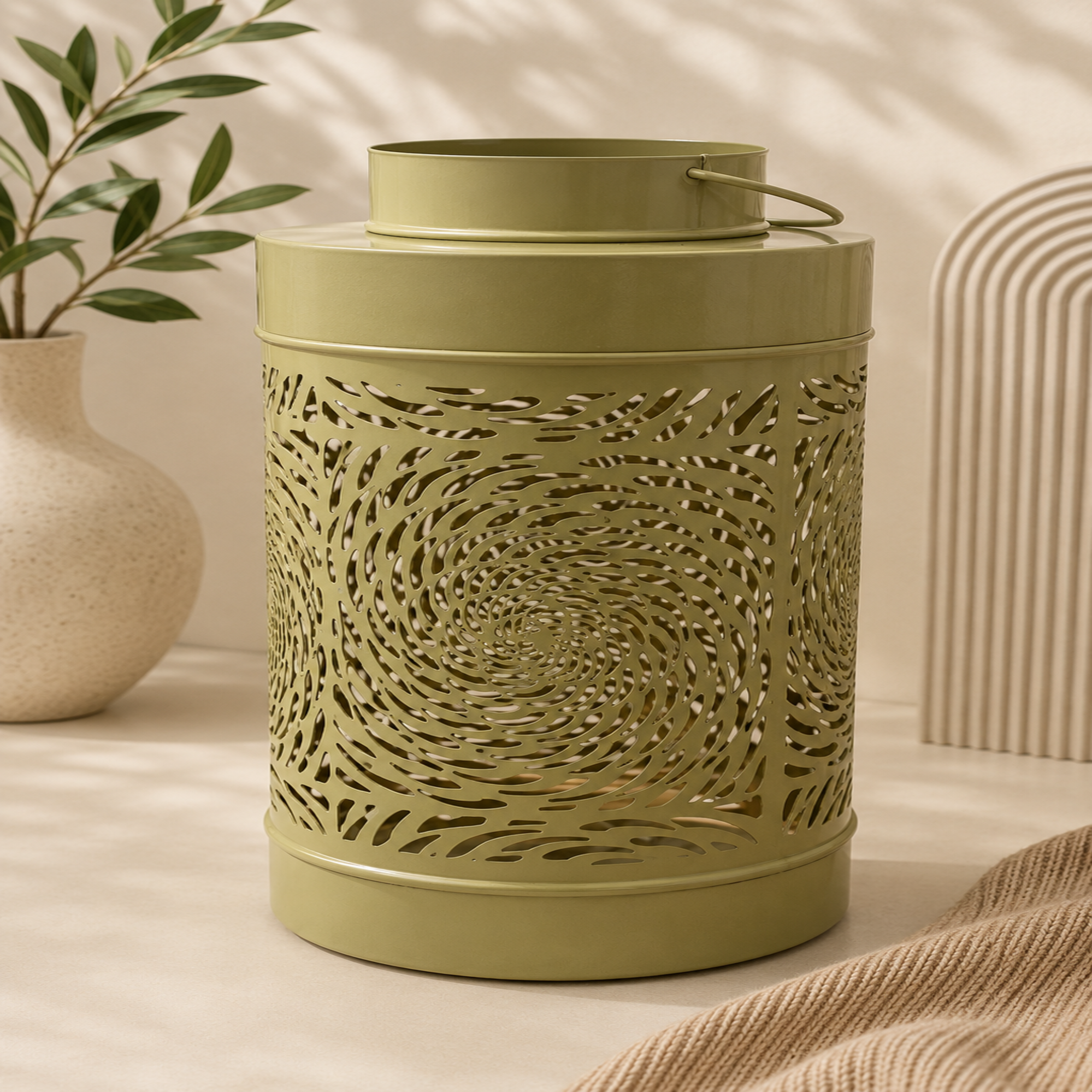 Modern Spiral Cutwork Metal Lantern – Decorative Candle Holder for Home & Outdoor Décor