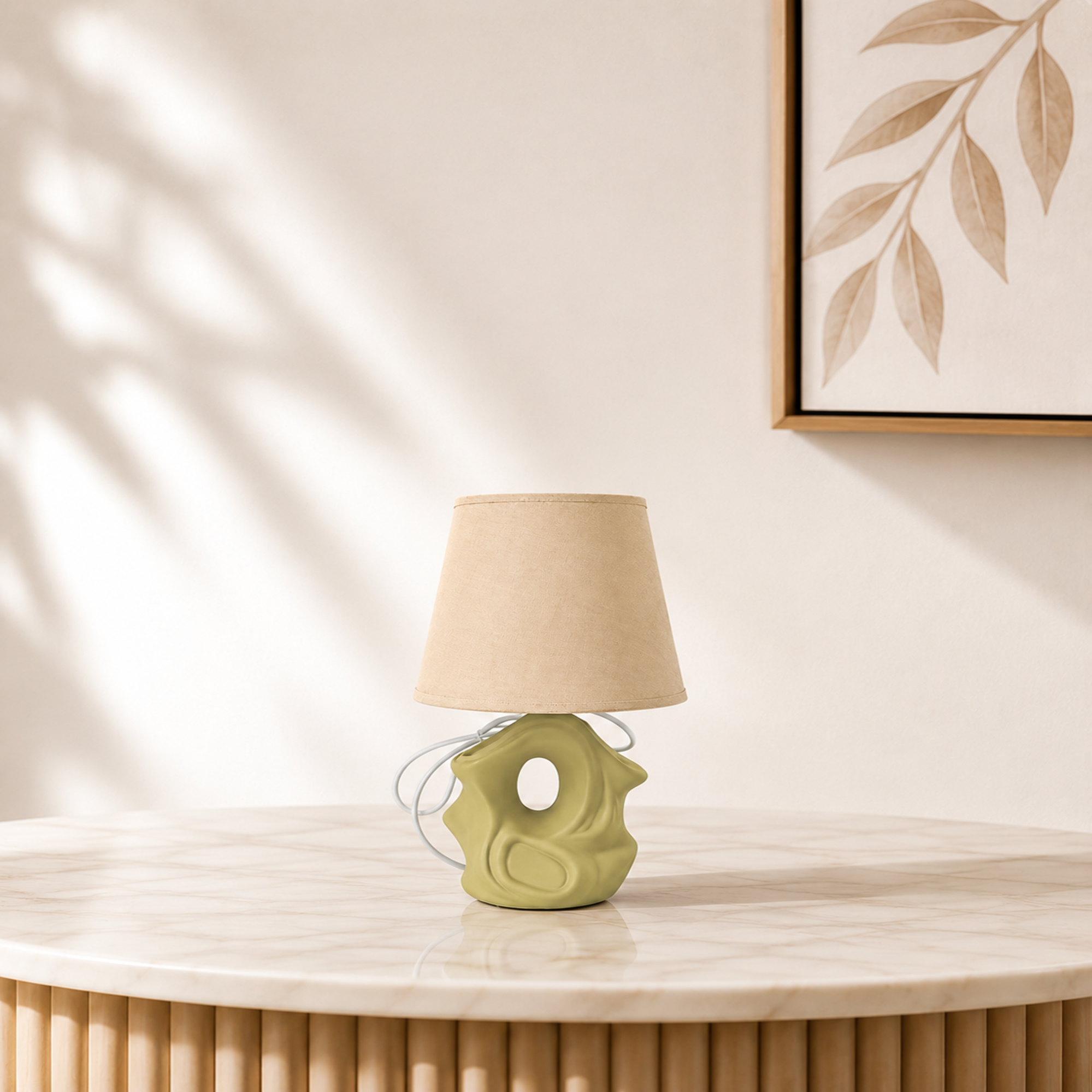 Modern Ceramic Table Lamp – Abstract Decorative Bedside Lamp with Fabric Shade for Home & Office