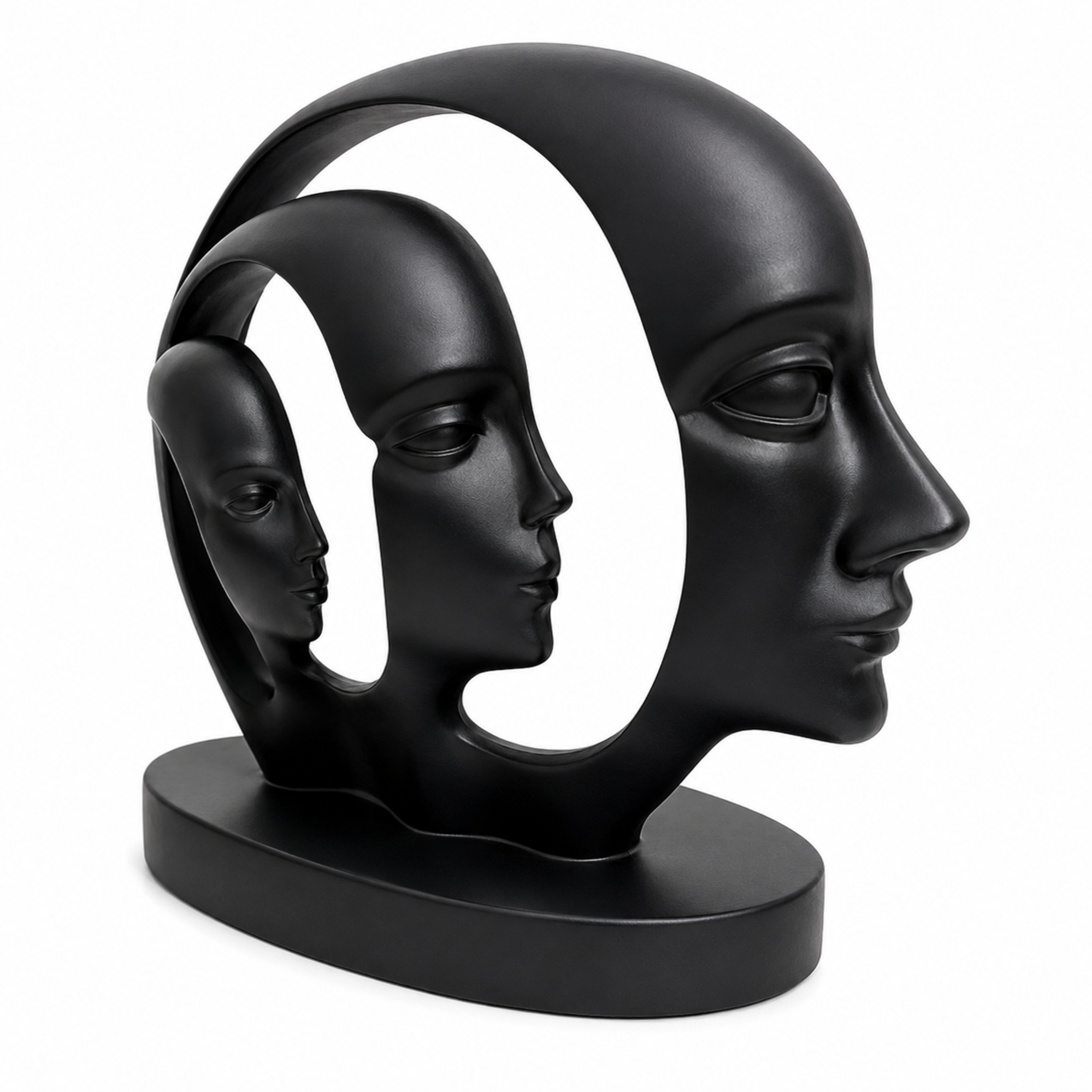 Abstract Face Sculpture Trio – Modern Black Artistic Home Décor Showpiece