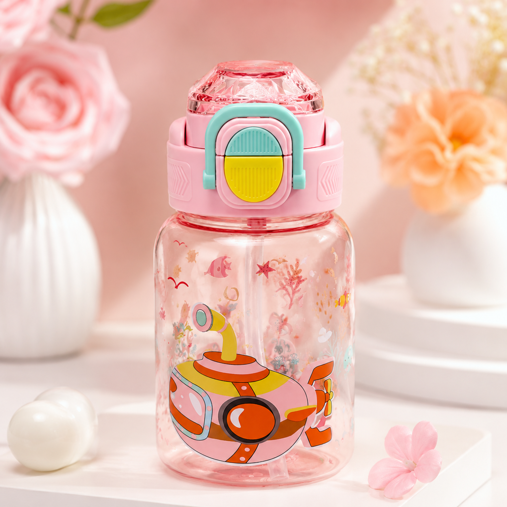 Cute Cartoon Water Bottle with Straw – Leakproof Kids Sipper Bottle for School, Travel & Daily Hydration