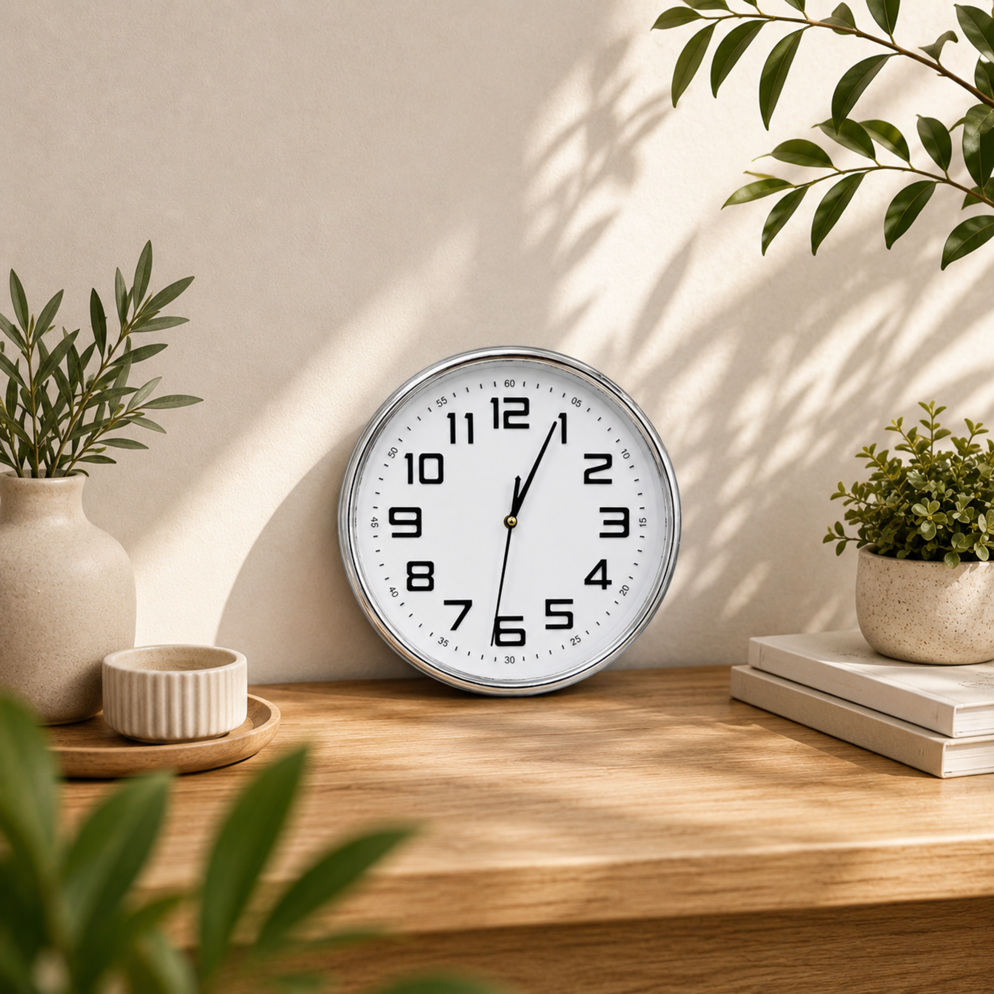 Silent Analog Wall Clock | Chrome Framed Industrial Clock | Large Number Battery Operated Quiet Clock