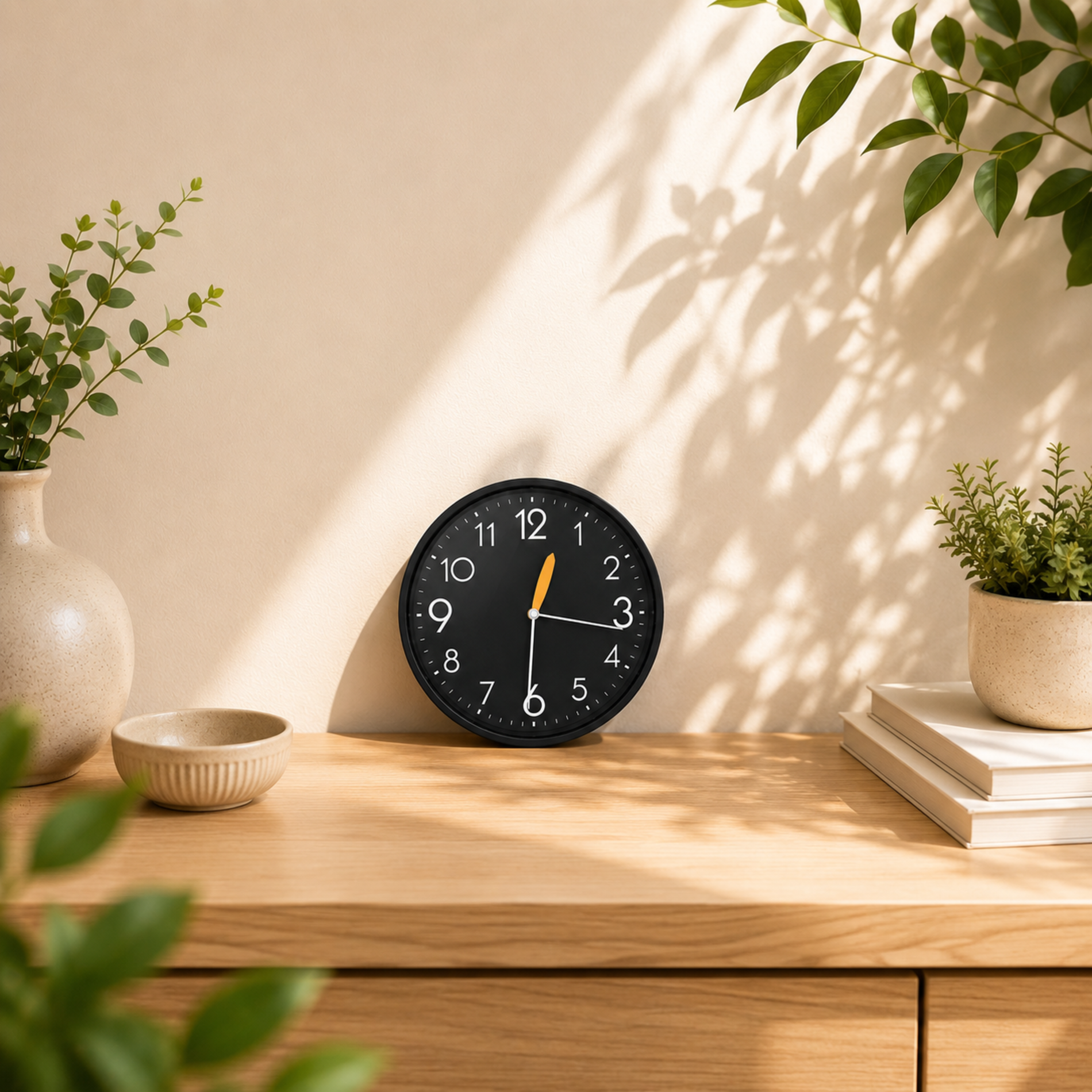 Silent Analog Wall Clock | Matte Black Bedroom Clock | Battery Operated Quiet Clock for Study &amp; Workspace