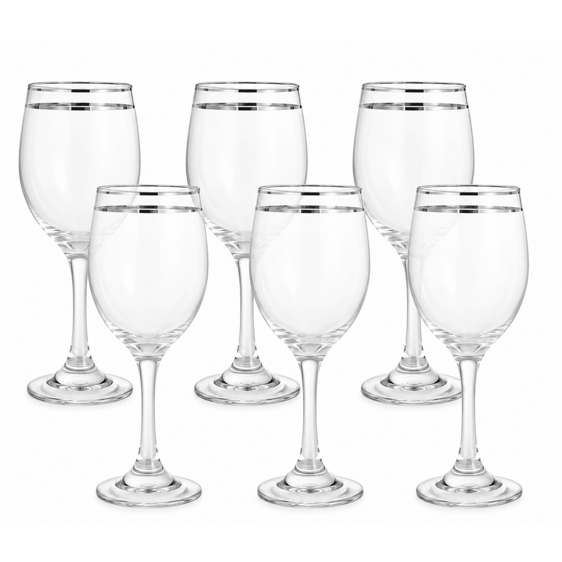 Elegant Silver Rim Wine Glass Set – Premium Clear Stemware for Red &amp; White Wine (Set of 6)