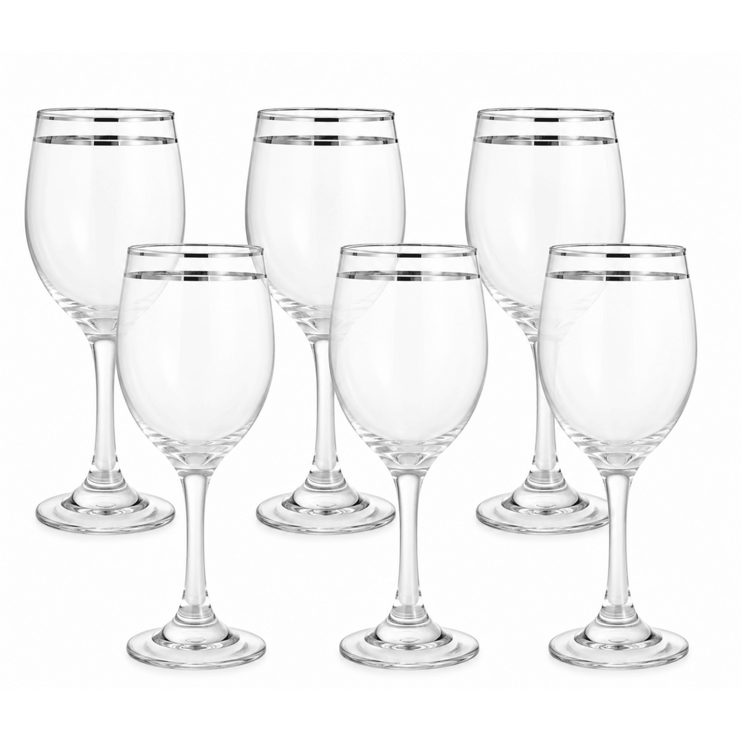 Elegant Silver Rim Wine Glass Set – Premium Clear Stemware for Red &amp; White Wine (Set of 6)