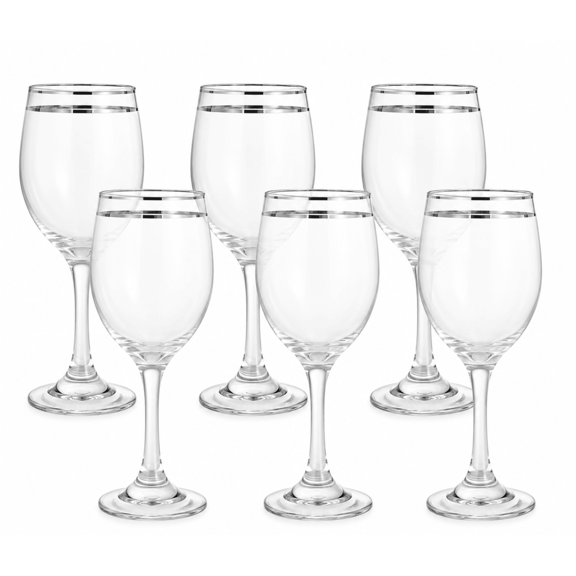 Elegant Silver Rim Wine Glass Set – Premium Clear Stemware for Red &amp; White Wine (Set of 6)