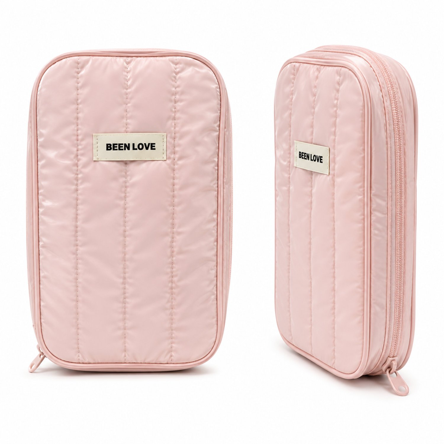 Quilted Cosmetic Bag with Zipper | Lightweight Travel Pouch for Women | Aesthetic Pink Toiletry Organizer