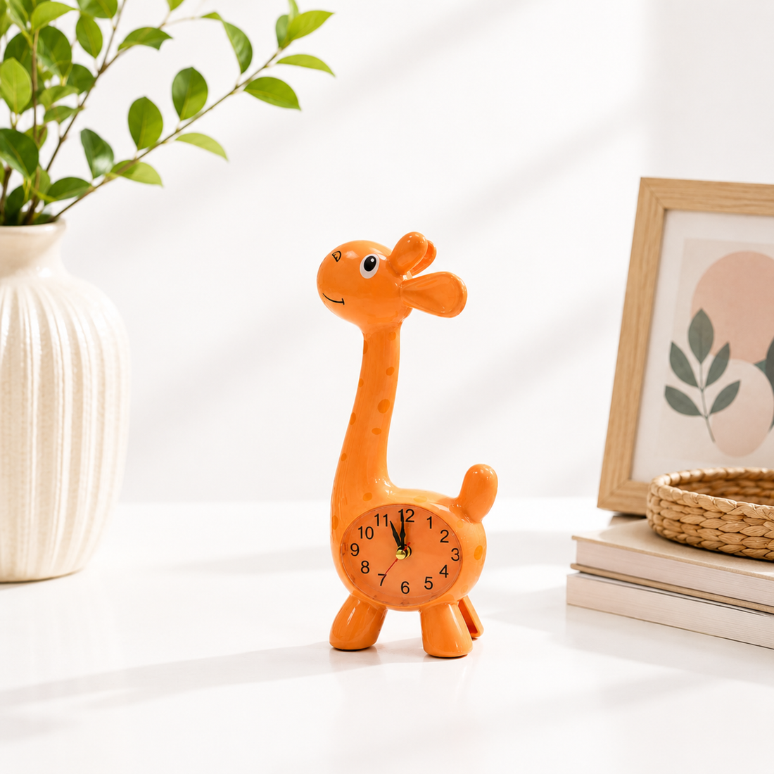 Kids Giraffe Alarm Clock | Non-Ticking Silent Battery Operated Clock | Orange Animal Nursery Accessory