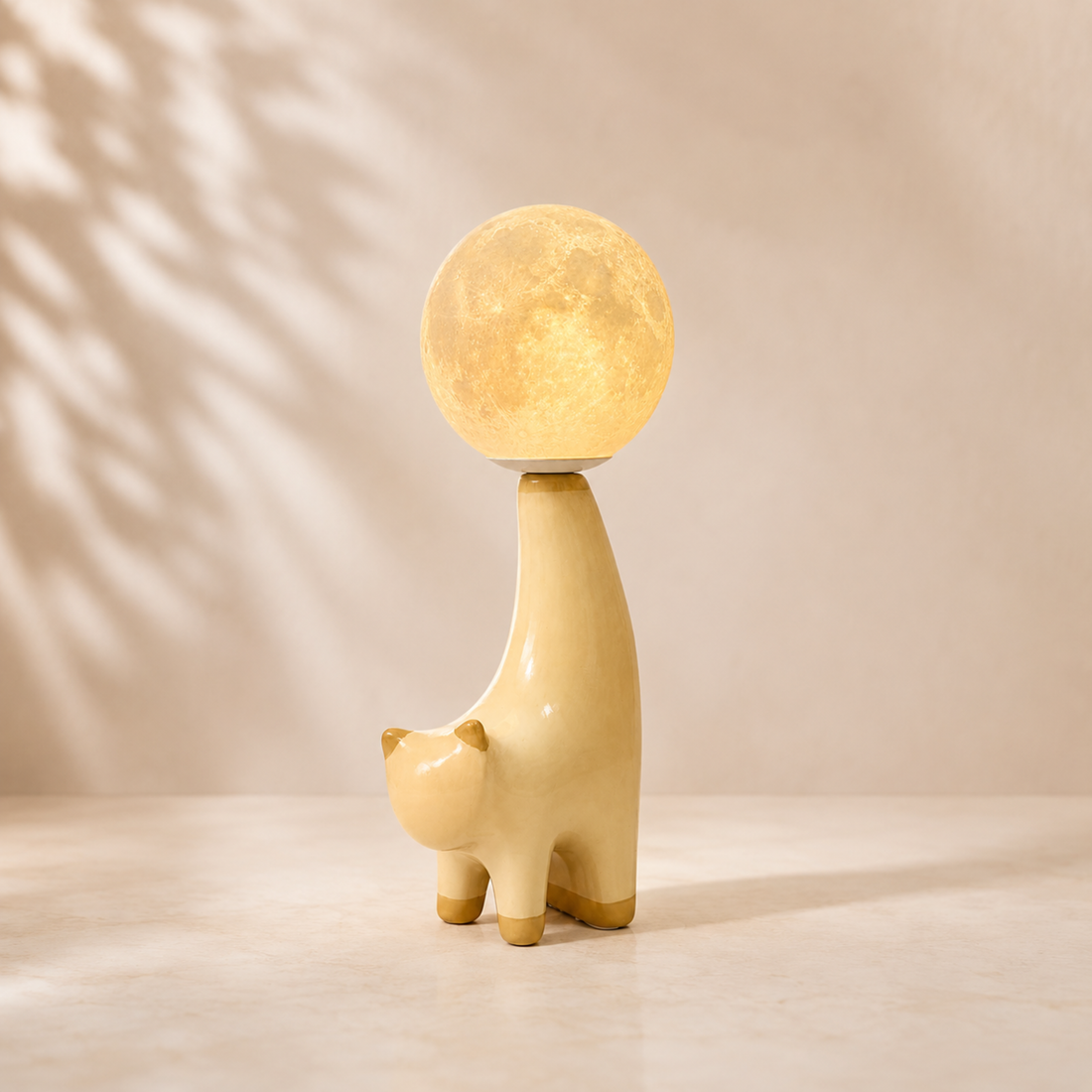 Whimsical Cat Moon Lamp – Creative Ceramic Animal Table Lamp with 3D Moon Globe for Bedroom, Nursery, and Aesthetic Home Decor