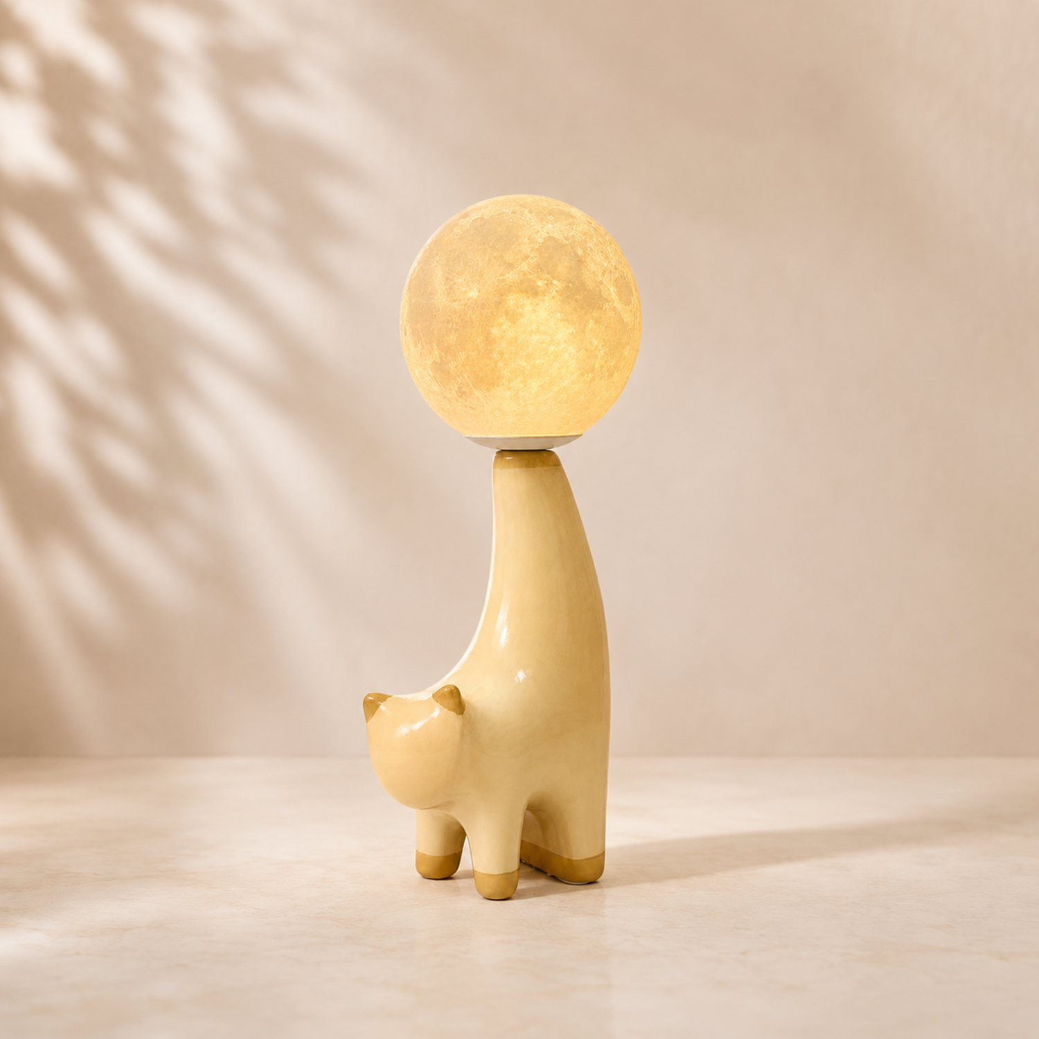 Whimsical Cat Moon Lamp – Creative Ceramic Animal Table Lamp with 3D Moon Globe for Bedroom, Nursery, and Aesthetic Home Decor