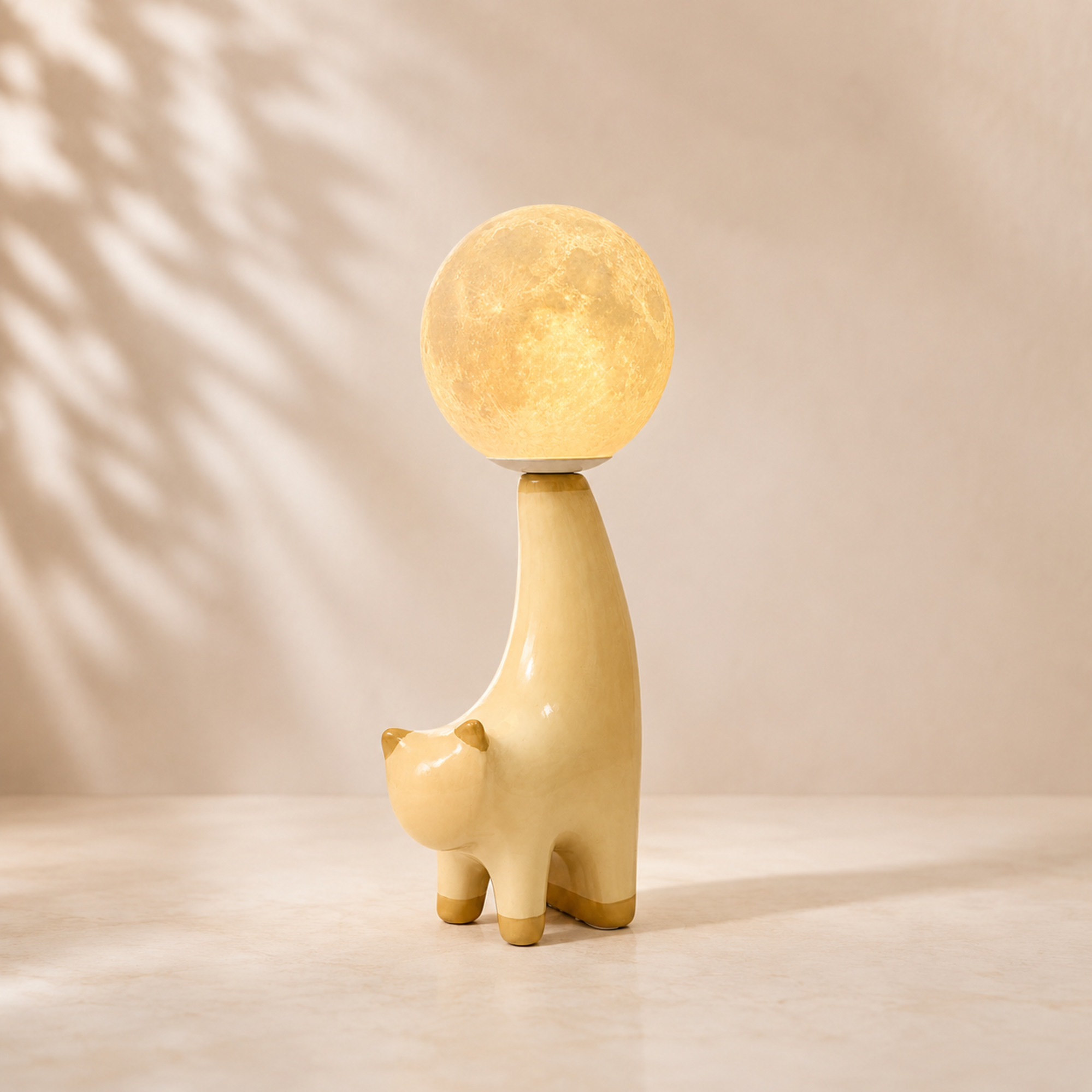 Whimsical Cat Moon Lamp – Creative Ceramic Animal Table Lamp with 3D Moon Globe for Bedroom, Nursery, and Aesthetic Home Decor