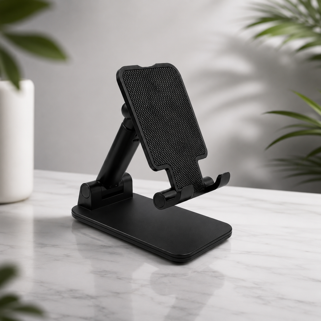 Professional Ergonomic Black Phone Stand – Adjustable &amp; Foldable Heavy-Duty Desktop Mobile Holder for All Smartphones