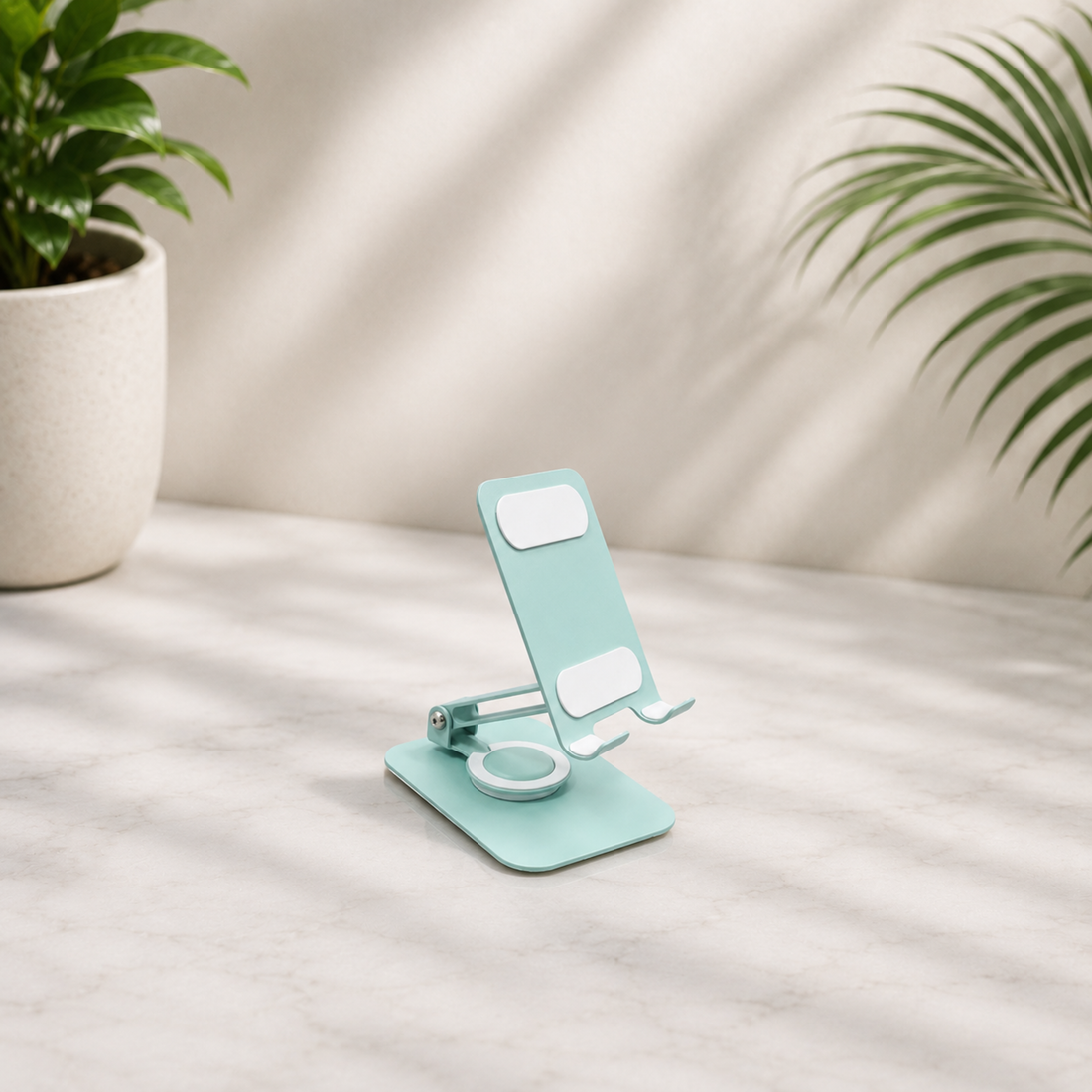 360° Rotating Mint Green Phone Stand – Foldable &amp; Adjustable Desktop Mobile Holder for iPhone, Android, and Tablets