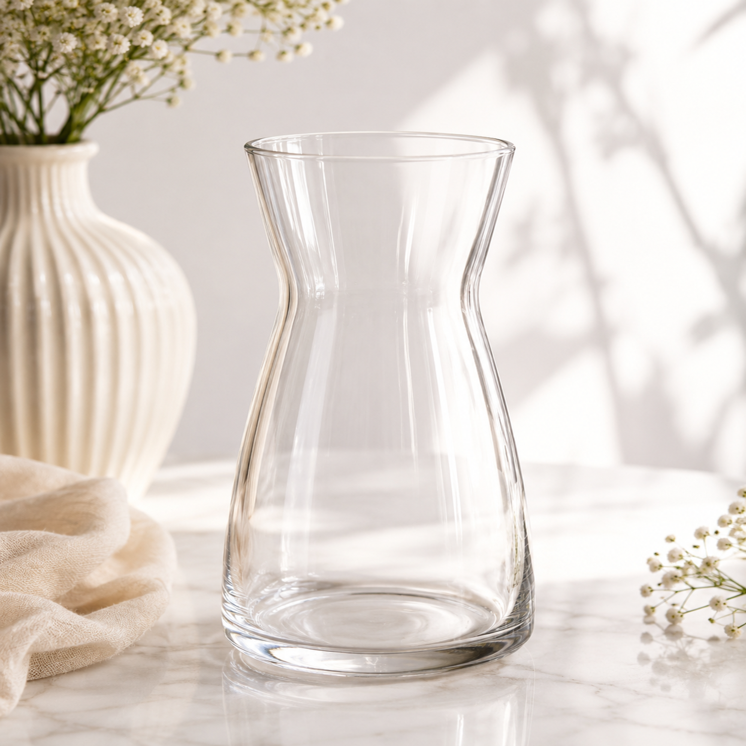 Classic Clear Glass Hourglass Vase – Elegant Flaring Flower Vase for Fresh Bouquets &amp; Home Decor