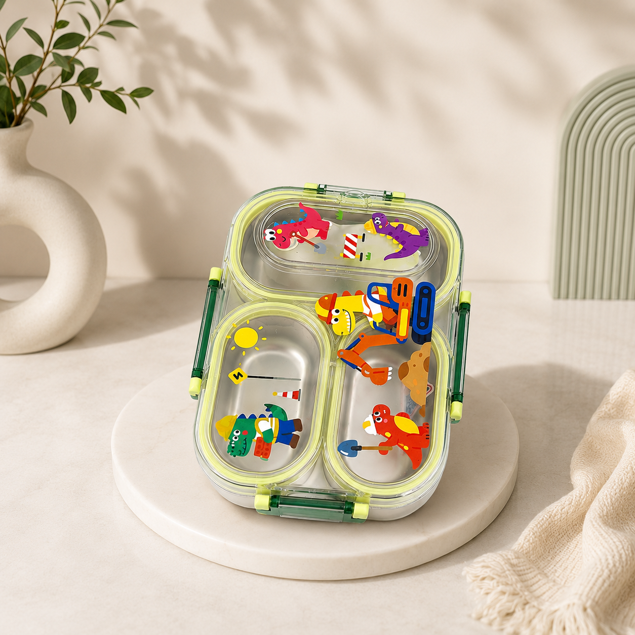 Kids Dinosaur Bento Lunch Box – 3 Compartment Leakproof Lunch Container for School &amp; Travel