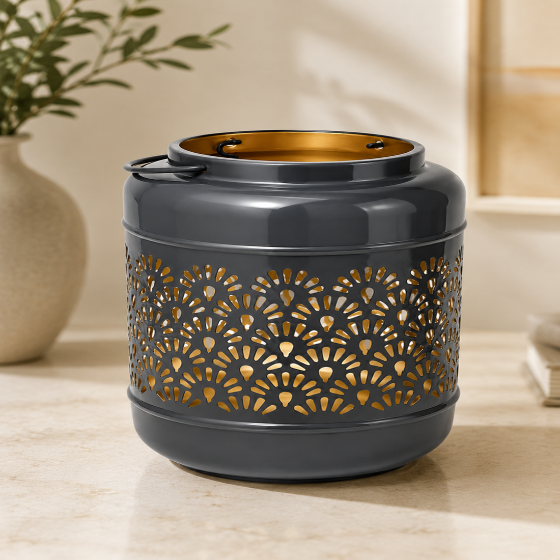 Modern Metal Candle Lantern – Decorative Cutwork Lantern for Home &amp; Table Décor
