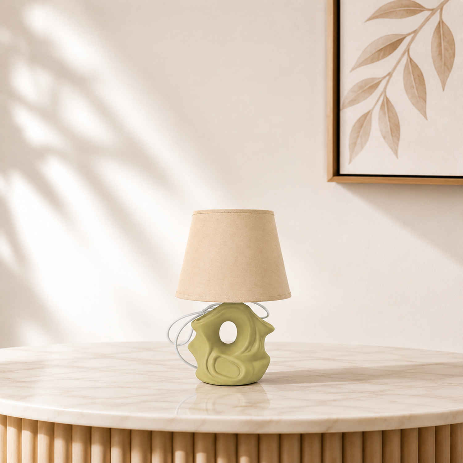 Modern Ceramic Table Lamp – Abstract Decorative Bedside Lamp with Fabric Shade for Home &amp; Office