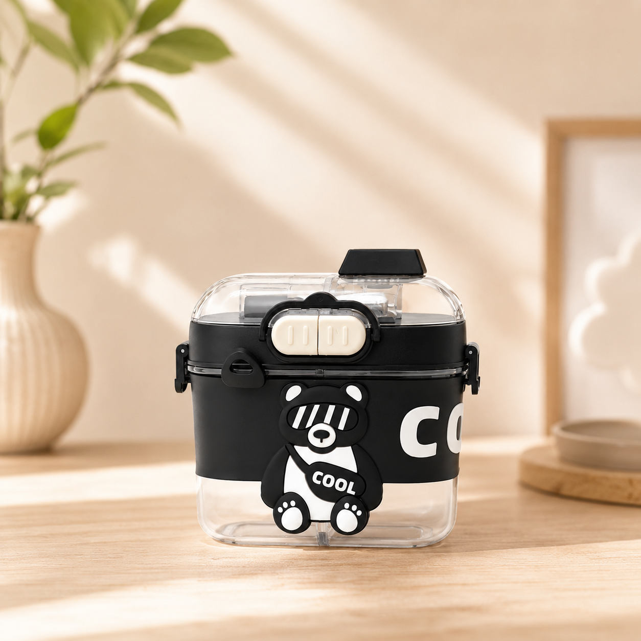 Cute Bear Lunch Box with Spoon – Leakproof Portable Food Storage Container for Kids &amp; Adults