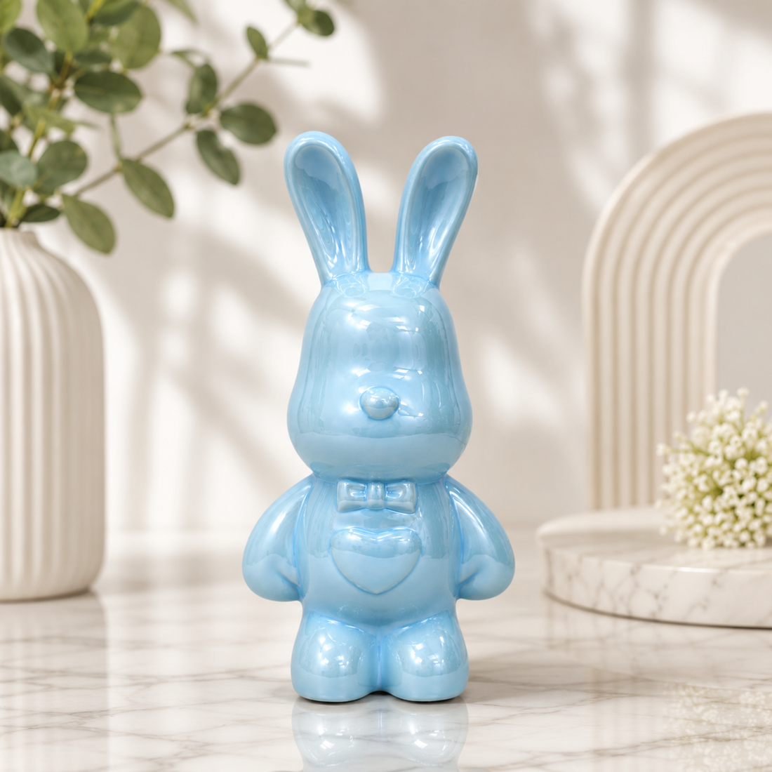 Cute Blue Bunny Figurine – Modern Decorative Rabbit Showpiece for Home Décor