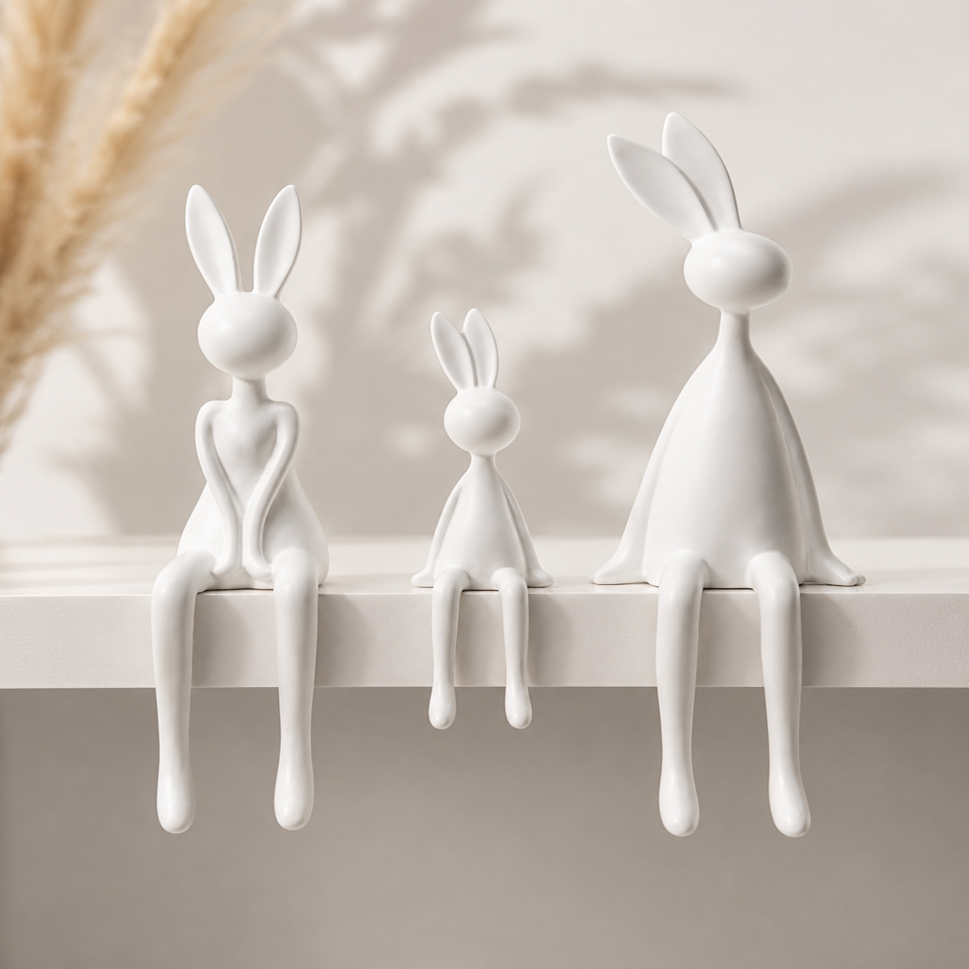 Minimalist Bunny Family Figurine Set – Modern Rabbit Home Décor Showpiece