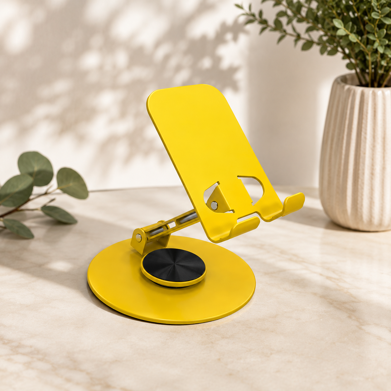 Premium Adjustable Metal Mobile &amp; Tablet Stand – Heavy Duty Desktop Phone Holder (Yellow)